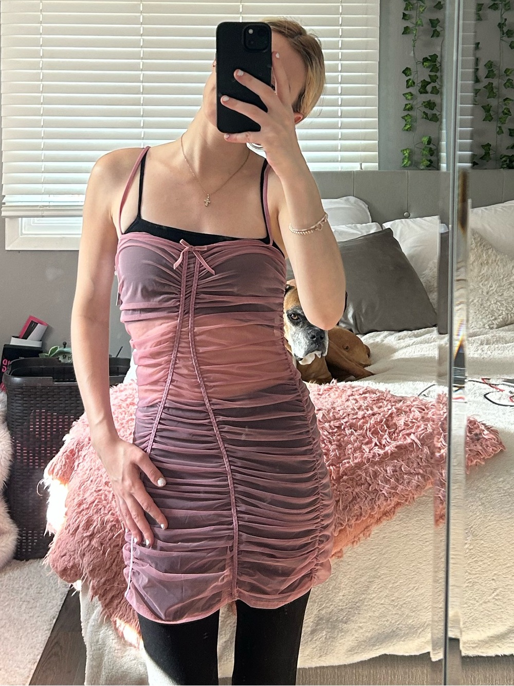 Auden Dusty Rose Ruched Mesh Slip - Picture 5 of 5